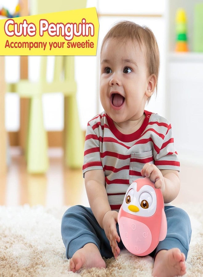 KRIMION Roly Poly Roly Poly Baby Toys 6 to 12 Months Developmental, Tummy Time Wobbler Toy for Baby, Penguin Tumbler Wobbler Toys for Infant Boy Girl Gifts(Pink)(Style 2) - Image 2